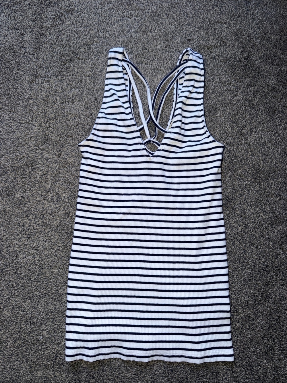 Express Striped Ribbed Tanktop - White & Navy